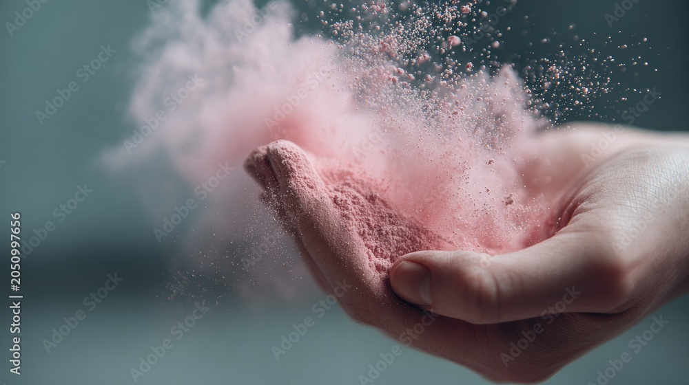 Fototapeta premium Hand Releasing Pink Powder in Motion