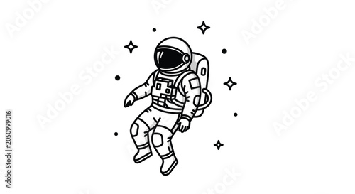 Foto Astronaut Illustration With Stars Black Line Art On White Background