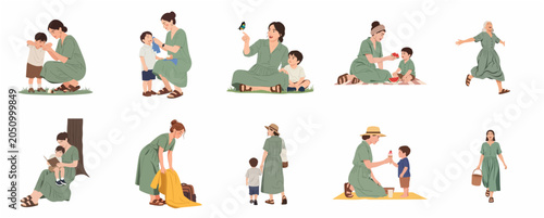 Tableau sur toile Mother and Son Bonding Activities Vector Illustration Set