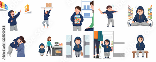 Foto Little Boy Having Temper Tantrums and Emotional Meltdowns in Grocery Store Illus
