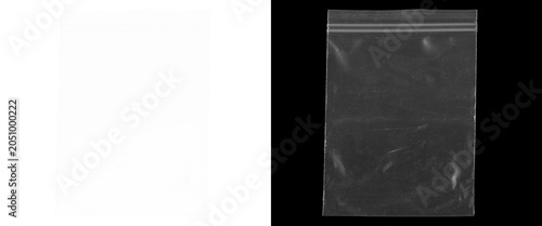 Bild auf Leinwand Transparent plastic zipper bag on black background, clear polyethylene storage p