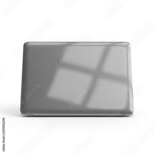 Closed Laptop with Window Shadow on White Background.