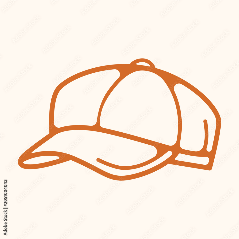 Fototapeta premium Baseball Cap Outline Illustration in Clean Line Art Style, Casual Headwear Element for Fashion Branding, Sports Apparel Graphics, Stickers and Craft Design Applications