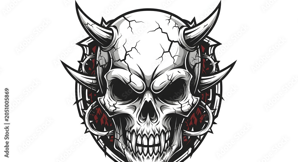 Fototapeta premium Striking vector skull with intimidating horns, perfect for powerful visual marketing background designs and custom logo development