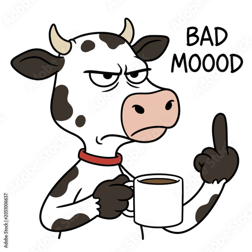 Tableau sur toile Angry cow with a cup.