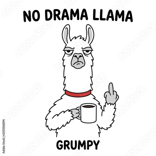 Tableau sur toile Funny Llama Holding Coffee Mug.