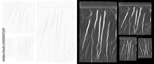 Photos Crumpled plastic bag texture set, transparent polyethylene wrap overlays, wrinkl