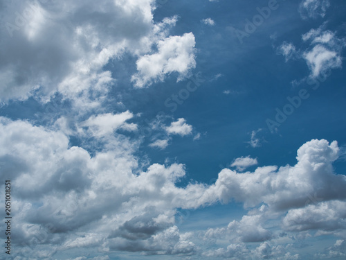 Fotografija Cumulus clouds have a fluffy or cottony appearance, contrasting sharply with the bright blue sky