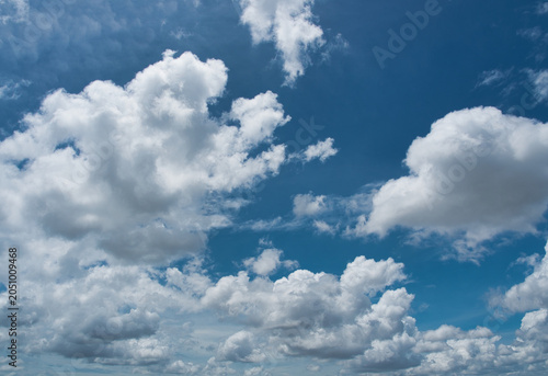 Slika na platnu Cumulus clouds have a fluffy or cottony appearance, contrasting sharply with the bright blue sky