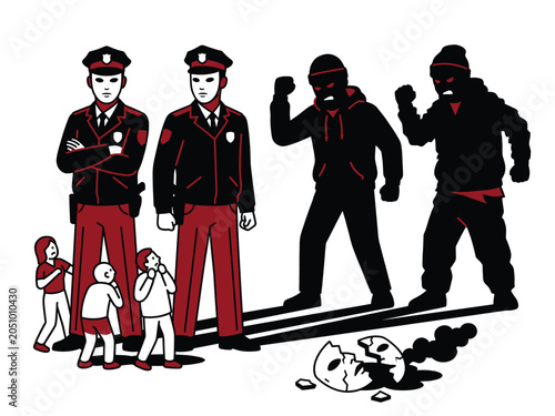 Foto Police Double Face Corruption Hypocrisy Concept Flat Vector Illustration