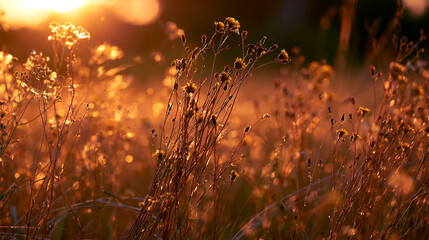 Leinwandbilder Hotel Summer Wildflower Field Glowing in Warm Sunset Light with Soft Bokeh  © nekomocchi32