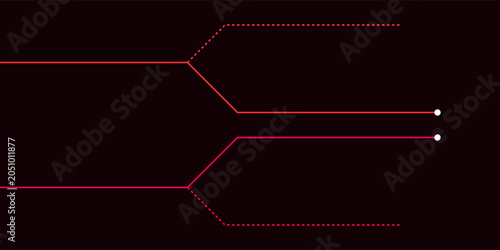 Bild auf Leinwand Splitting red lines, branching pathways, showing division and parallel paths, dotted ends suggest future
