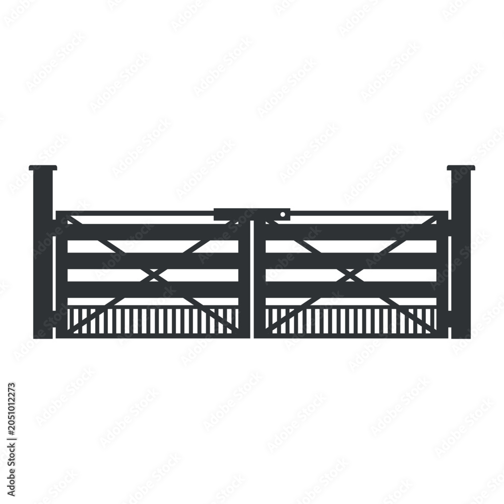 Obraz premium Illustration of a ranch gate on a white background showing a rural structure used to enter a ranch or cattle ranch.