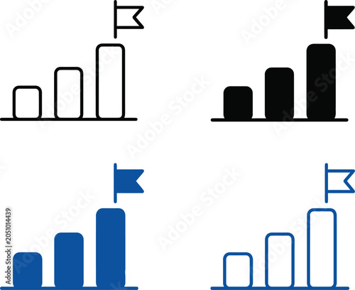 Schilderij op canvas Business Growth Chart Success and Financial Milestone Progress Icons Set