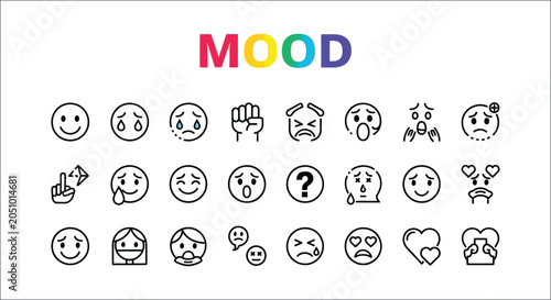 Schilderij op canvas Collection Of Facial Expression Icons Line Style On White Background