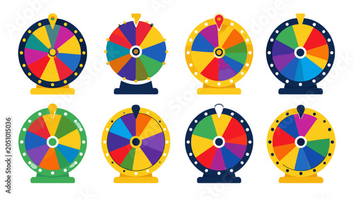 Bild auf Leinwand Set of colorful spinning prize wheels in flat vector style