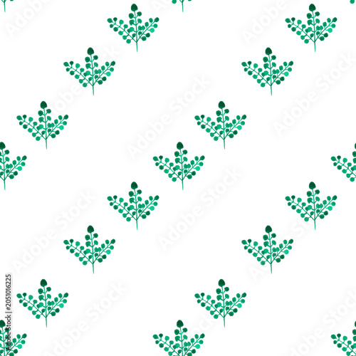 Foto Seamless pattern of green leaves, twigs, hand drawn watercolor on white backgrou