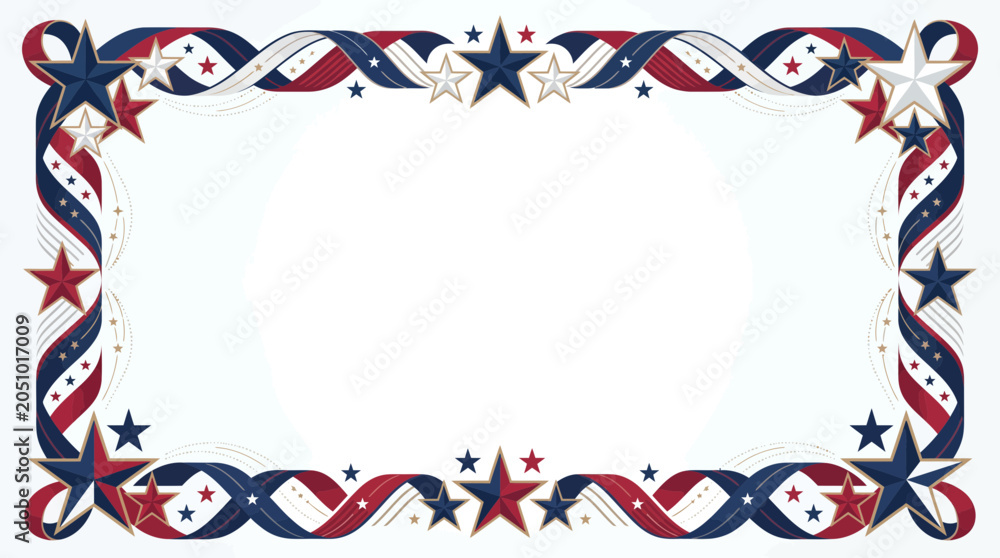 Obraz premium Patriotic Stars and Stripes Ribbon Border with Festive American Theme