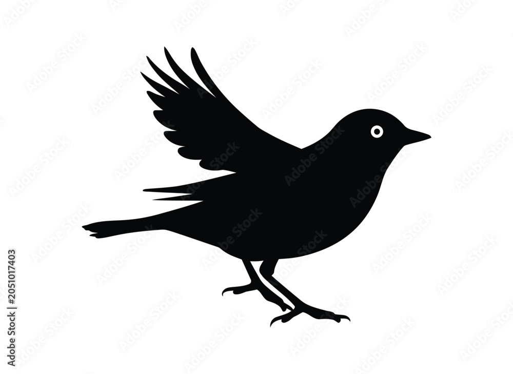 Obraz premium Bird silhouette illustration with wings spread and white eye detail