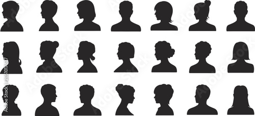 silhouette human head icons diverse hair styles