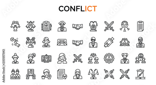 Bild auf Leinwand Conflict Icons Set Line Art Style On White Background