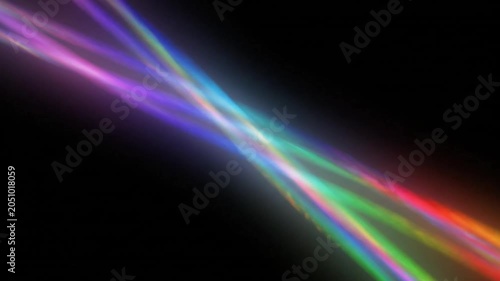 Abstract Colorful Glowing Light Streaks And Diagonal Neon Rainbow Rays Motion On Black Background