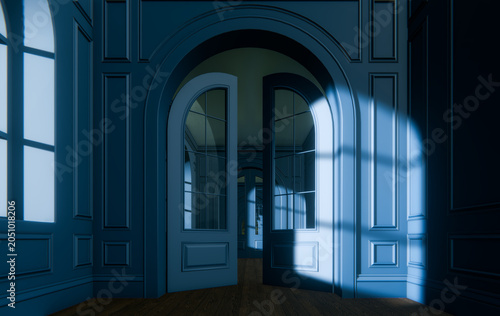 Sinister Dark Gothic Corridor Mystery Portal, 3D Render Haunted Palace