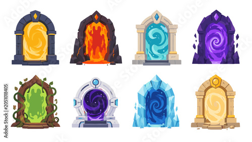 Obraz na płótnie Set of fantasy magic portal gates in different themed styles