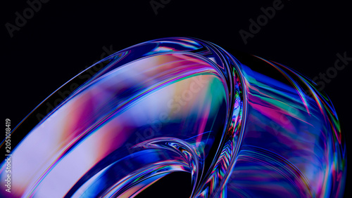 Glass Ring Macro Iridescent Colorful Chromatic Dispersion Dark Background 3D Render