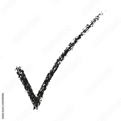 Black checkmark symbol with grunge effect on white background