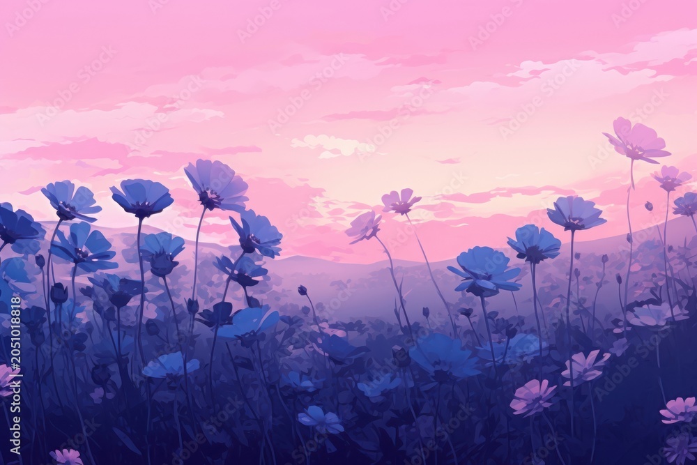 Obraz premium Flower field purple landscape outdoors.