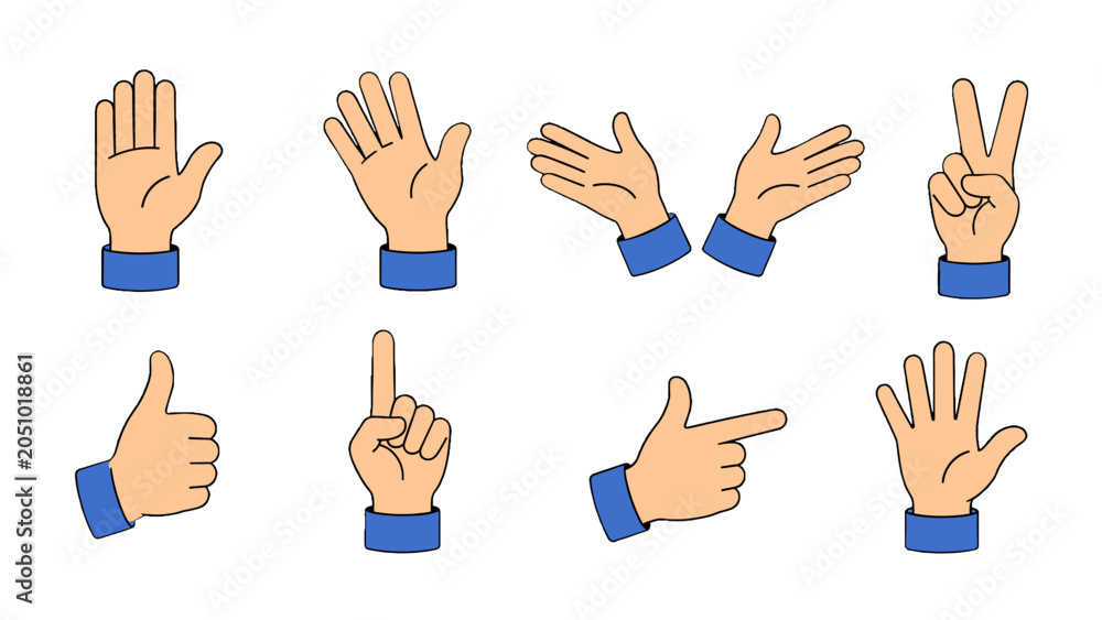 Fototapeta premium Set of cartoon hand gesture icons on white background