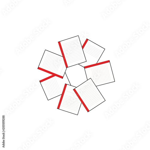 Circular arrangement of open notebooks icon.