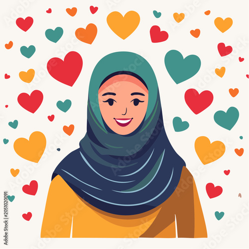 Woman in Hijab Surrounded by Hearts