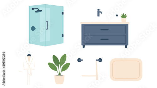 Obraz na płótnie Bathroom interior elements set with shower vanity towel and robe