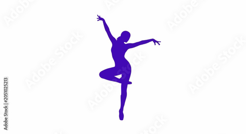 Purple silhouette of a ballet dancer in a graceful pose on white