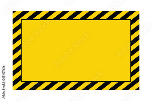 Yellow caution sign with black diagonal stripes on border isolated on white background