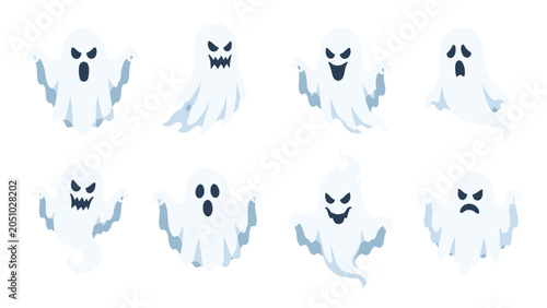 Foto Set of cartoon ghost characters with different spooky expressions