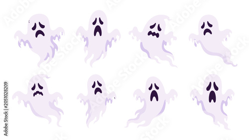 Obraz na płótnie Set of cute ghost characters with different sad expressions