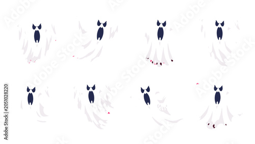 Canvastavla Set of spooky cartoon ghost characters on white background