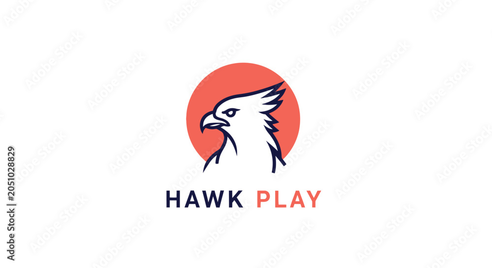 Obraz premium Hawk Play Logo A Striking Emblem Featuring a Majestic Hawk Silhouette within a Vibrant Coral Circle