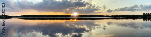 Panel kuchenny z motywem Sunset over a lake near the Bos Amsterdam forest