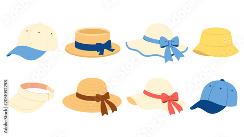 Obraz na plátně Set of assorted hat styles in soft pastel vector illustration