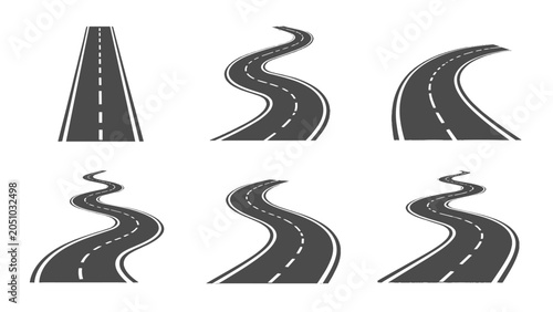 Foto Set of curved and straight road icons on white background