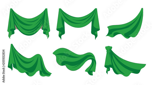 Foto Set of green draped fabric swags in vector illustration