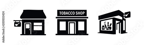 Bild auf Leinwand Tobacco Shop Storefront Icons - Black Silhouettes for Retail and Commerce