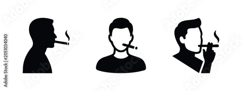 Tableau sur toile Man Smoking Cigarette Icons, Person Silhouette Vector Illustration