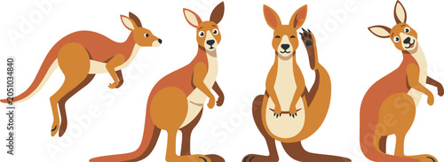 Foto Australian Red Kangaroo Mascot Character Collection Set with Hopping, Standing,