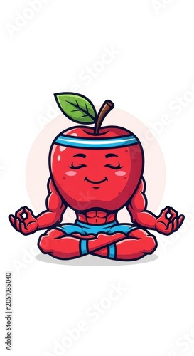 Zen Apple Meditating - A Healthy and Calm Fruit Character Practicing Yoga.