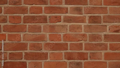 Fototapeta samoprzylepna Jednolita tekstura tradycyjnego muru wzniesionego z czerwonej, klasycznie wypalanej cegły. Poszczególne elementy spaja jasna zaprawa murarska, tworząc regularny i estetyczny wzór elewacji.